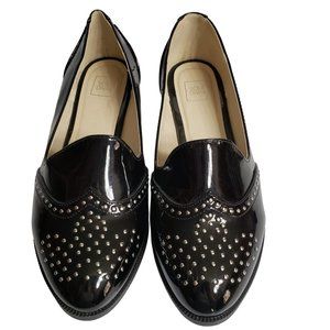 Women's Size 10 Sole Diva Black Shoes w/ Silver Stud Accents Flat Shiney Slip On